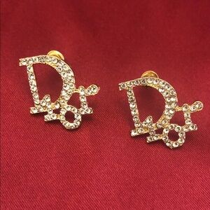Gold-Tone Crystal Logo Earrings